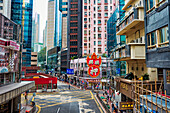 Elevated view of the Pennington street with densely built buildings. Causeway Bay, Hong Kong, China.