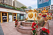 Colorful installation in front of luxurious Emperor Shop at the 1881 Heritage compound. Tsim Sha Tsui, Kowloon, Hong Kong, China.