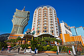 Außenansicht der Hauptfassade des Hotel Lisboa. Macau, China.