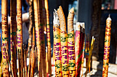 Colourful burning incense sticks in the A-Ma Temple. Macau, China.