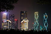 High-rise buildings in Futian Central Business District (CBD) illuminated at night. Shenzhen, Guangdong Province, China.