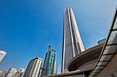 Ping An IFC skyscraper as seen from the COCO Park shopping mall. Shenzhen, Guangdong Province, China.