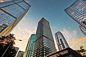 A view from below of the skyscrapers in Futian Central Business District. Shenzhen, Guangdong Province, China.