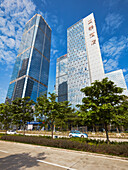 Exterior view of the high-rise buildings in Futian Central Business District (CBD). Shenzhen, Guangdong Province, China.