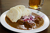 Dumplings with Goulash, Restaurant Senk Na Parkanu, Pilsen, Czech Republic