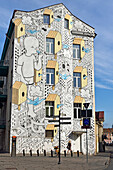 mural painting by the Italian artist Millo, on the building opposite Hales Market, Pylimo Street 56, Vilnius, Lithuania, Europe