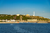  City view with harbor and lighthouse in Santa Maria di Leuca, Apulia, Italy, Europe 