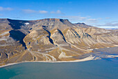  Aerial view of the mountains in Skansbukta, Billefjord, Svalbard, Norway 