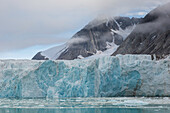  Fog over the glacier Waggonwaybreen, Magdalenefjord, Spitsbergen, Norway 