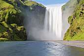  Skogafoss, 63m high waterfall, summer, Iceland 