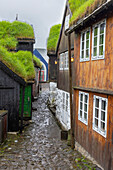  Old town houses with grass roofs in Torshavn, Faeroe 