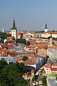 aerial overview of Old Town Tallinn from Sokos Viru hotel,estonia,northern europe