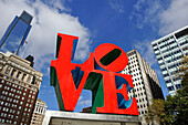 Love sculpture by American Pop Art artist Robert Indiana in JFK Plaza,Philadelphia, Commonwealth  of Pennsylvania,Northeastern  United States,