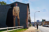 Mural depicting the famous basket-ball player Julius Erving nicknamed Dr J, by the muralist Kent Twitchell, Mural Arts Program, 1219 Ridge Avenue, Philadelphia, Commonwealth  of Pennsylvania,Northeastern  United States,