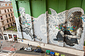 mural painting on the north pile of La Salve bridge (official name is the "Prince and Princess of Spain Bridge"), near the Guggenheim Museum at Bilbao, province of Biscay, Basque Country, Spain,Europe