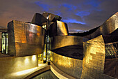 Guggenheim Museum designed by architect Frank Gehry, at night, Bilbao, province of Biscay, Basque Country, Spain,Europe