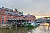  View over the Zollkanal to the Customs Museum, Speicherstadt, Hanseatic City of Hamburg, Germany 