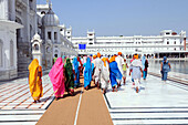 People in golden temple complex, amritsar, punjab, india, asia