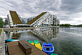  8-House, BIG House, 8-tallet, modern architecture, architect Barke Ingels, green roofs, lake, Orestad, Amager Vest, Copenhagen, 