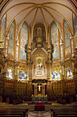 Interior view of the Montserrat monastery's church. Abbey of Santa Maria de Montserrat, Catalonia, Spain.