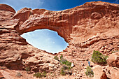 The North Window Arch, a massive arch in Arches National Park, Utah, USA.