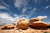 Picturesque massive rocks in Needles District of Canyonlands National Park. Utah, USA.