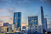 View of modern buildings in the District 1 at sunrise. Ho Chi Minh City, Vietnam.