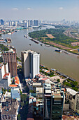  Luftaufnahme der Stadt von der Aussichtsplattform des Bitexco Financial Tower. Ho-Chi-Minh-Stadt, Vietnam. 