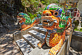 Colorful tiled lion statues near the Linh Ung Pagoda. Thuy Son Mountain, The Marble Mountains, Da Nang, Vietnam.