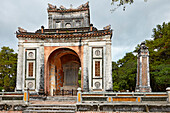 Exterior view of the Stone Stele Pavilion at the Tomb of Tu Duc. Hue, Vietnam.