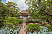 Exterior view of the Minh Lau Pavilion (Pavilion of Light) at the Tomb of Minh Mang (Hieu Tomb). Hue, Vietnam.