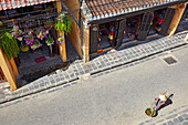 A view from above of old buildings on Tran Phu street in Hoi An Ancient Town. Hoi An, Quang Nam Province, Vietnam.