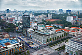 Elevated view of buildings in the District 1 of Ho Chi Minh City, Vietnam.