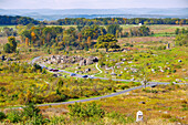  View from Little Round Top overlook of American Civil War battlefields in Gettysburg National Military Park in Gettysburg, Adams County, Pennsylvania, USA 