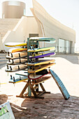  Surfboards at lunchtime at Rabat Beach, Morocco. 