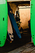  Surfboards at lunchtime at Rabat Beach, Morocco. 