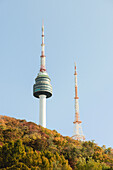  View of N Seoul Tower in autumn, South Korea. 