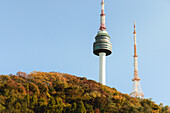  View of N Seoul Tower in autumn, South Korea. 