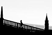  Bridge on the Grand Canal with silhouette of the Campanile of San Giorgio Maggiore, Venice, Veneto, Italy 