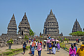 Visitors at Prambanan Temple Compounds, region of Yogyakarta, Java island, Indonesia, Southeast Asia