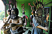 figurines, carved from linden wood, set at the top of the tower and moved by the clock's mechanism,Clock Tower,Old Town,Sighisoara, Transylvania,Romania,Southeastern and Central Europe