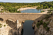  Bridge and beach of the Pont du Diable near Saint-Jean-de-Fos, France, Europe 