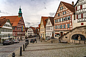  Town hall and half-timbered houses in Backnang, Rems-Murr-Kreis, Baden-Württemberg, Germany 