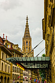 Beautiful Münster Cathedral of St. Vincent with Tower and Sky in City of Bern, Canton Bern, Switzerland.