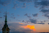 Clock Tower and Storm Clouds in Dusk in City of Bern, Canton Bern, Switzerland.