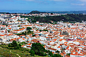  The beach of Nazare seen from the popular viewpoint Miradouro do Suberco, Portugal 