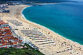  The beach of Nazare seen from the popular viewpoint Miradouro do Suberco, Portugal 