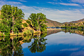  View from the Spanish side, Salamanca region, Spain to the area of the town of Barca d&#39; Alva in Portugal 