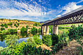  View from the Spanish side, Salamanca region, Spain to the area of the town of Barca d&#39; Alva in Portugal 