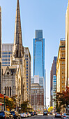  Arch Street with United Methodist Church, Philadelphia Municipal Services Building, 1650 Arch Street Building and high-rise Comcast Center in the background in Center City Philadelphia in the Convention Center District in Philadelphia, Pennsylvania, USA 